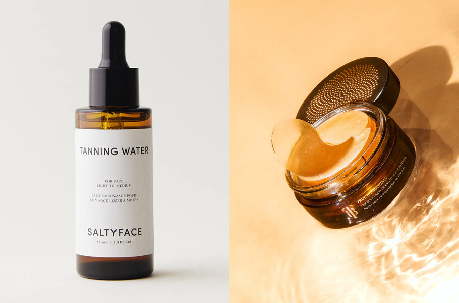 Salty Face Tanning Water and True Botanicals Eye Patches